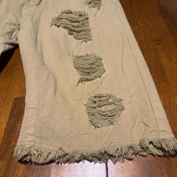 Vintage Smoke Rise Shorts Mens 36 Khaki Distressed Denim Jean Jorts Y2K - Picture 2 of 8